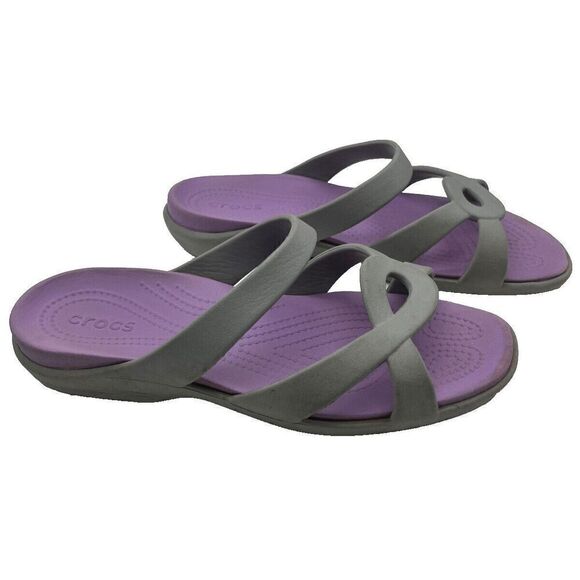 Crocs Meleen Twist Sandals Womens Gray Purple Summer Beach Comfort Size 10 - Picture 2 of 10